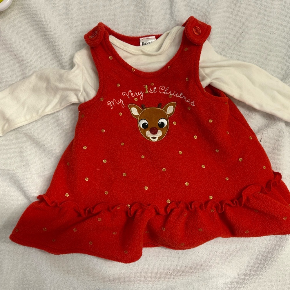 Red Baby Dress with Reindeer Design